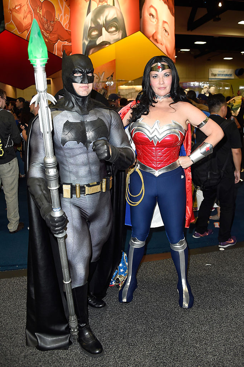 Batman, Wonder Woman, and a certain spear from BvS. Image Credit: Frazer Harrison / Getty Images